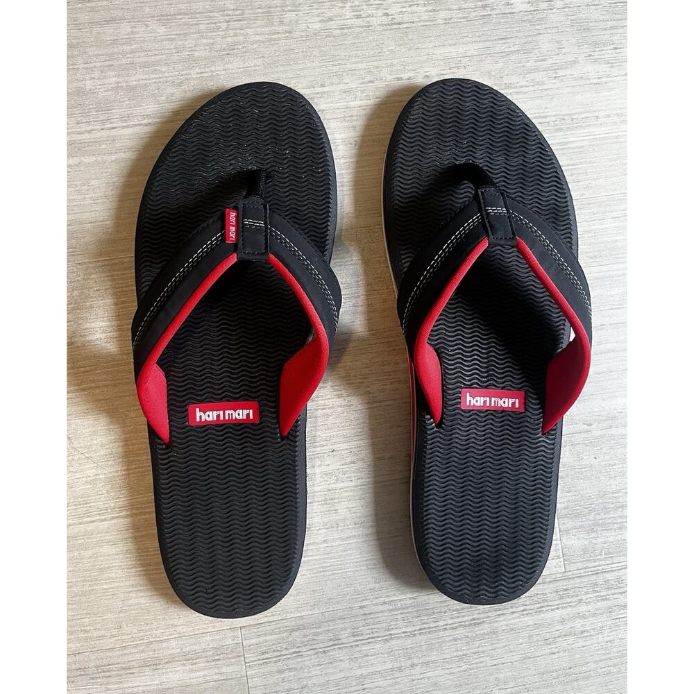 hari mari Men’s Brazos Flip Flops Black With Red Accent Summer Sandal size 12